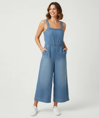 Madewell Denim Apron Bow-Back Chambray Jumpsuit Womens 14 Blue Festival Boho - Image 1 of 4