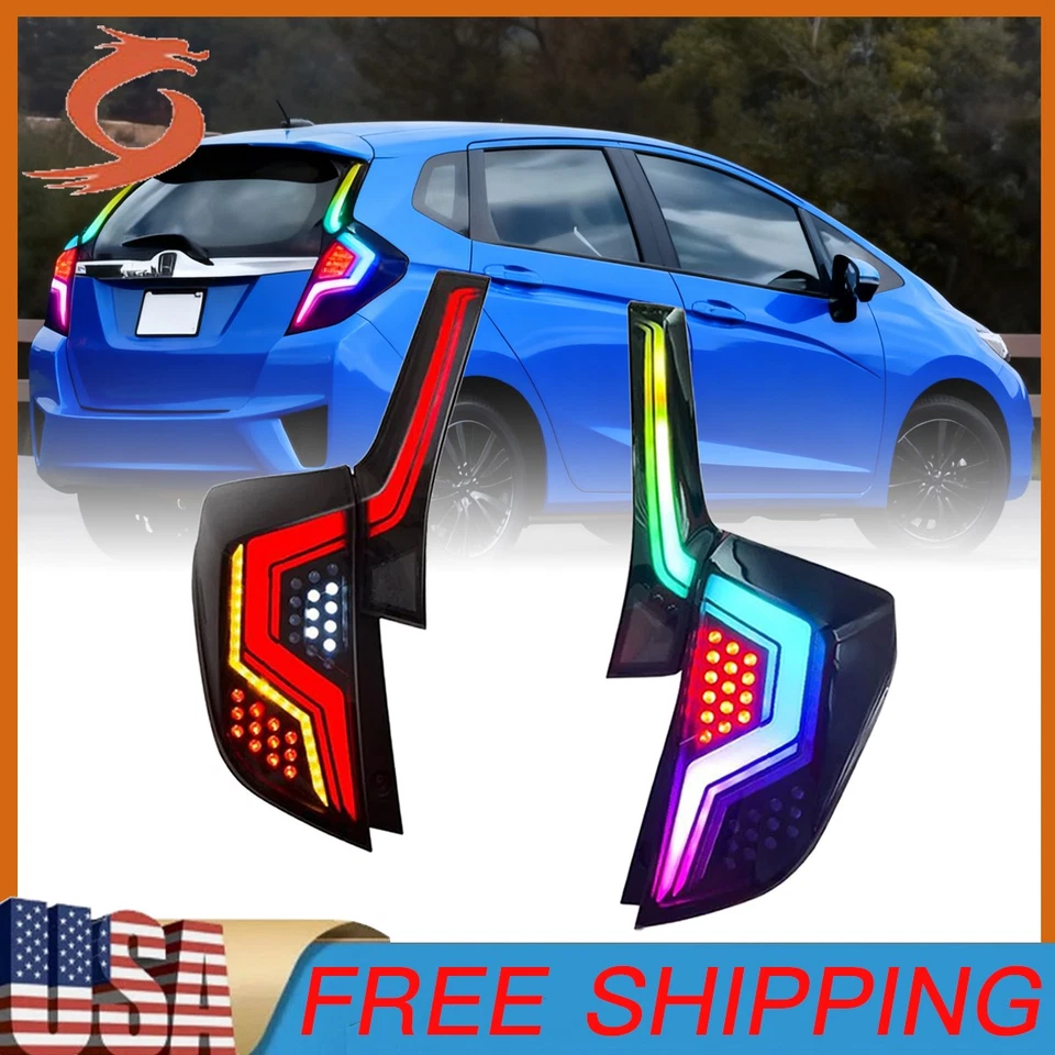Luces traseras RGB para Honda Fit Jazz 2014-2022 Full LED lente de humo lámpara de freno trasera Foto 1 de 4