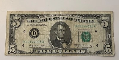 Series 1969-A $5 Five Dollar Note/ Bill - Old Currency - D63144035A - Circulated - Image 1 of 4