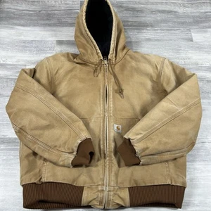 Chaqueta forrada con capucha pesada Carharrt J140 BRN para hombre RN 14806 cremallera grande bronceada/marrón - Imagen 1 de 11