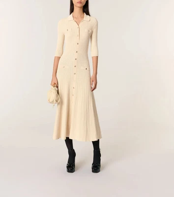 Vestido midi tejido acanalado crema Maje con brillos - Talla EU 40 US GRANDE (Venta al por menor $470) Foto 1 de 4