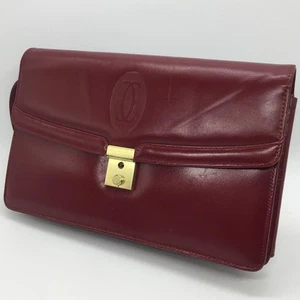 Cartier Bordeaux Red Clutch Bag with Card Slots Genuine Used - Picture 1 of 20