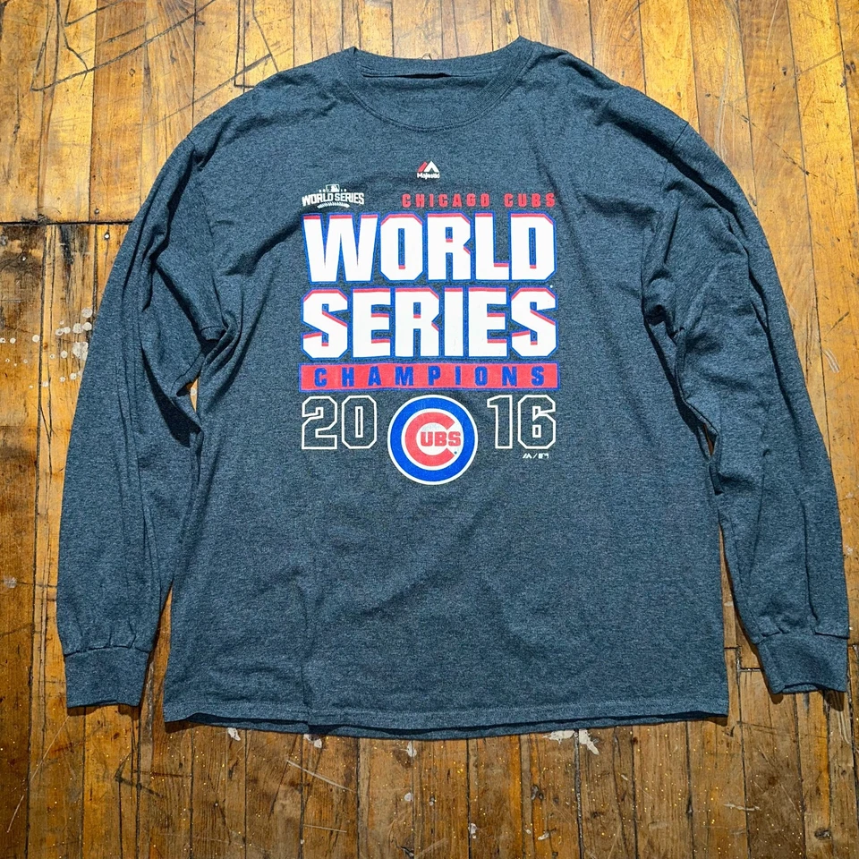 Chicago Cubs World Series Champions 2016 MLB Majestic Camiseta Hombres 2XL Gris  Foto 1 de 4