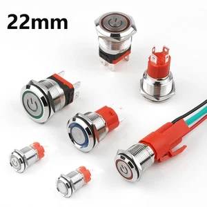 22mm Metal Druckschalter Tastend Rastend LED Beleuchtung Drucktaster IP67 3-240V - Picture 1 of 8