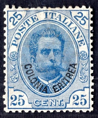 ITALY ERITREA 1892 SCOTT #6 25C. BLUE MINT HINGED CATALOG VALUE $1,450 - Image 1 of 2