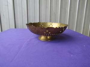 Large Brass Bowl Footed Pierced Engraved Elephant Handmade Vintage - Bild 1 von 7