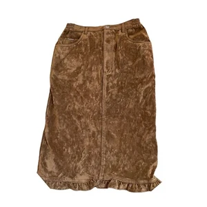 Oshkosh Velour Skirt Kids 10-12-14 Ladies XS Brown Pencil Ruffle 90s Viscose - Picture 1 of 12
