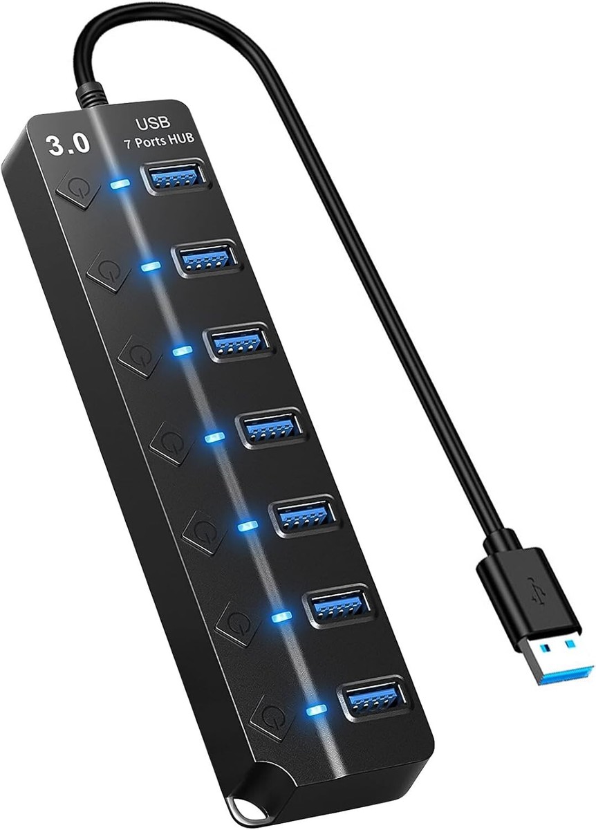 Adidas X Speedportal Hub USB 3.0 Con Alimentazione Attiva, 4 O 7 Porte - Sdoppiatore Per Laptop E PC, Marca SUNYDEAL Hub Usb Con Alimentatore Per Laptop