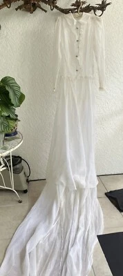ANTIGUO VESTIDO DE NOVIA EDUARDIANO BORDADO INGLÉS (OJALES) CON TREN LARGO XXS Foto 1 de 4