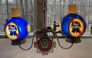 Vintage Pabst blaues Band Bier hängende beleuchtete doppelte Wandleuchte funktioniert! - Bild 1 von 18