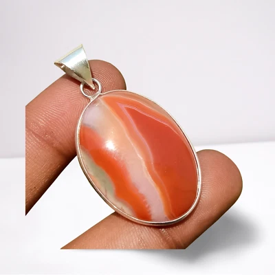 Dije Colgante de piedras preciosas de ágata con bandas enchapado en plata de ley 925 joyería de moda Foto 1 de 4