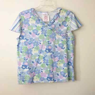 Hanna Andersson Top Talla Grande Azul Floral Manga Corta Algodón Orgánico Nuevo Foto 1 de 4