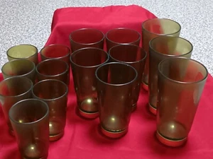 Vintage Restaurant Tumblers green plastic set of 15 3-6"; 5-5" & 6-4" stackable - Picture 1 of 5