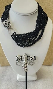 KJL Crystal Pave Leopard Black Necklace, Clip Earrings & Brooch Set B822 - Picture 1 of 24