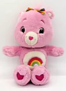 Care Bears Plush CHEER Bear Teddy Pink Rainbow Bow 14" 2007 stuffed bear - Picture 1 of 20