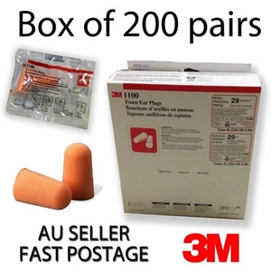 3M 1100 Disposable Foam Safety Protection Snoring EarPlug - Uncord - 200 PAIRS - Picture 1 of 3
