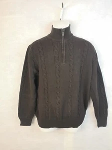 Calvin Klein Men's L Fisherman Cable Knit Pullover 1/4 Zip Sweater Cotton Brown - Picture 1 of 6