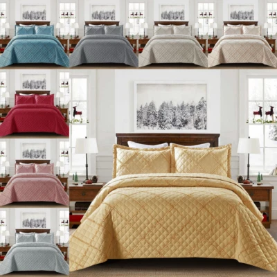 DIAMONDTEX30 3 Piece Embossed Bedspread Quilted Luxury Bedding Set Double King Size Bed Throw