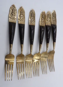 Siamese/Thailand Buddha Brass and Black Dinner Forks Set of 6 - Picture 1 of 2