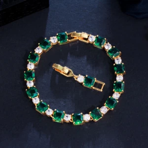 Green CZ Square Round Tennis Chain Bracelet for Brides Engagement Famous Jewelry - Bild 1 von 15
