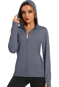 Women's UPF 50+ Full Zip Sun Protection Jacket Long Sleeve Athletic Hoodie Shirt - Picture 1 of 103