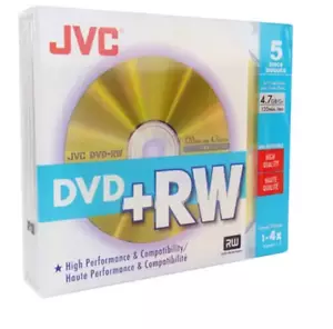 5 JVC Blank DVD+RW discs 4x 4.7GB 120 mins Rewritable for DVD recorder - Picture 1 of 2