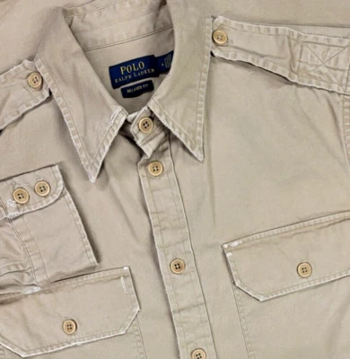 Polo Ralph Lauren Mujer Militar Excedente Sarga Beige Camisa Abotonada 6 Tipo K-1 Foto 1 de 4