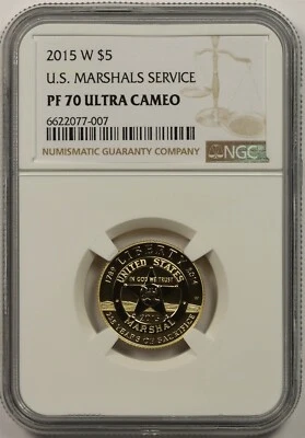 2015-W U.S. Marshals Service $5 NGC PF 70 Ultra Cameo Gold Modern Commemorative - Image 1 of 4