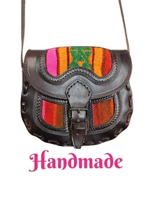 Dunkelbraune Leder Damen Umhängetasche-peruanische Handarbeit Handtasche klein verstellbarer Riemen - Bild 1 von 9
