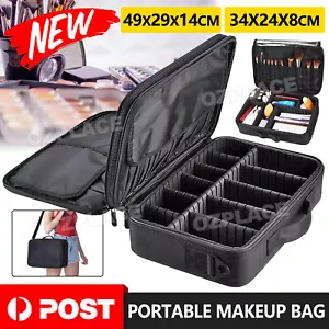 Portable Makeup Bag Cosmetic Makeup Case Storage Box Travel Black 3/2 Layers AU - Picture 1 of 12