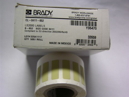 1 Brady CL-0411-652 LS2000 Labels 500/Roll High Temperature Amber ...