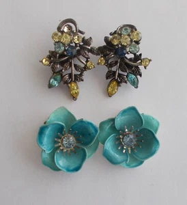 Pendientes con clip CORO flores de primavera - 2 pares - vintage - Imagen 1 de 3