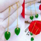 Belles boucles d'oreilles cœur en jade malais 18k chaîne crochet enfants brassard d'oreille platine