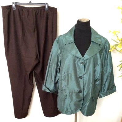 DANA KAY/R&K Women's Green/Brown Mismatch 2Pc Pant Suit Size 24W - Image 1 of 4