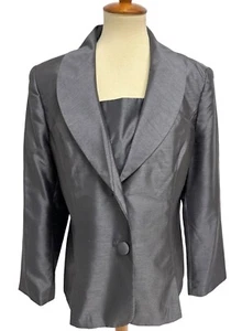 EY Signature Women's Long Sleeve Dark Gray Collared One Button Blazer Size 12 - Picture 1 of 13