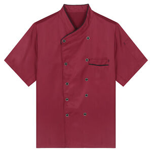 US Mens Chef Coat Contrast Color Cooking Jacket Tops Kitcken Work Uniform Shirts