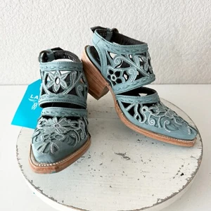 Lane Robin Mule Blue Cowboy Boots Womens 5 Cowgirl Western Leather Short Ankle - Picture 1 of 12