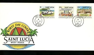 Postal History St. Lucia FDC #946-948 red cross medical ambulance 1989 - Picture 1 of 2
