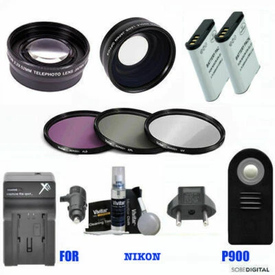 FISHEYE MACRO LENS +HD ZOOM LENS +2PC EN-EL23 + CHARGER FOR NIKON COOLPIX P900 - Image 1 of 4