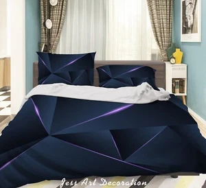 3D Geometry Line Dark Quilt Cover Set Duvet Cover Bedding Pillowcases - Picture 1 of 6