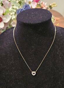 Natural Diamond Heart Necklace - 14k Italian Gold 18" Box Chain