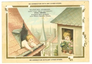 Children on Roof Top Window Samuel Cohen Shoes Victorian Scrap cir 1880 - 1890 - Picture 1 of 2