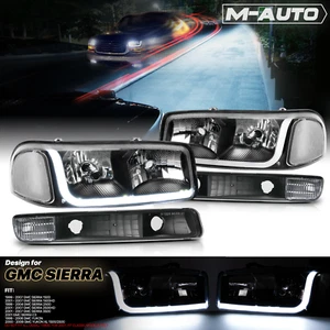 4PC Black Housing Headlight Lamp[LED LIGHT BAR DRL]for 1999-2007 GMC Sierra 1500 - Bild 1 von 10