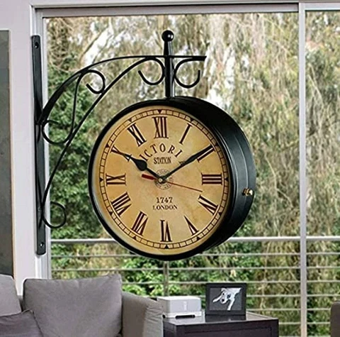Station Wall Clock Double Sided Victorian Wall Clock Black Antique Finish Clock Cover