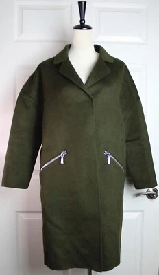 Nuevo con etiquetas Abrigo de Lana Maje Grimala Doble Cara Bolsillos con Cremallera Botón Frontal Caqui 38/Mediano Foto 1 de 4