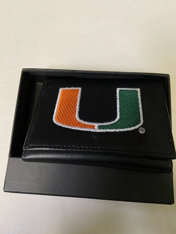 University Of Miami Hurricanes  NCAA Embroidered  Leather Tri-fold Wallet Cover