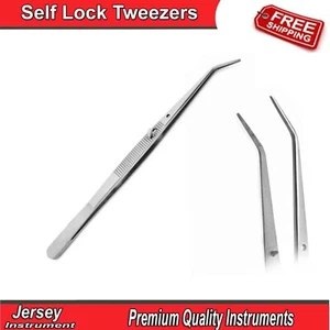 Dental Self Lock Tweezer Serrated Tip Surgical Cotton Dressing Locking Forceps - Picture 1 of 5
