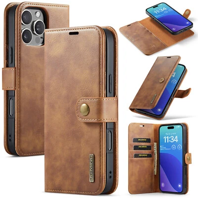 Funda tipo billetera desmontable de cuero de vaca DG.MING para iPhone 16 Pro / 16 Pro Max Foto 1 de 4