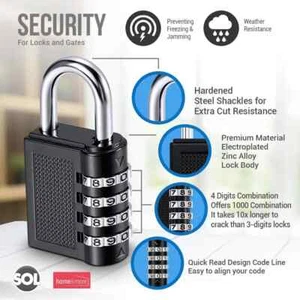 4 Digit Combination Padlock Heavy Duty Outdoor Lock Gym Travel Luggage Locker - Picture 1 of 10