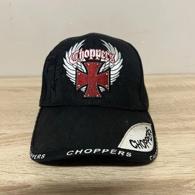 Choppers Mens Black Adjustable Cap Embroidered Iron Cross Emblem Vintage - Image 1 of 4